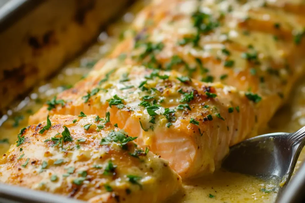 Baked Salmon with Garlic Butter Sauce