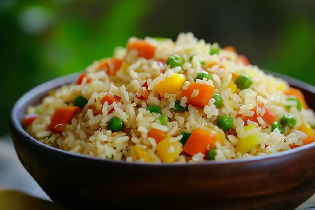 Colorful quinoa rice pilaf with vegetables.