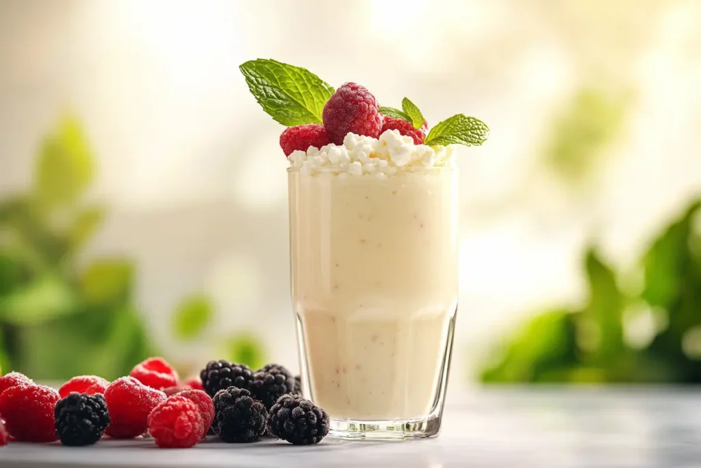 Use descriptive alt text, such as "Creamy cottage cheese protein shake with berries," to improve search engine indexing.