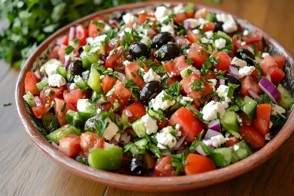 Featured image: Overhead view of a vibrant Spanish salad.