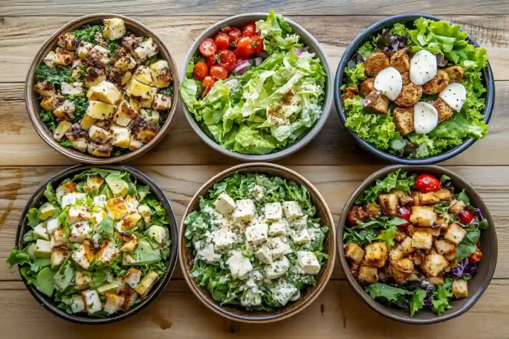 Featured image: An overhead shot of the five most common salads.