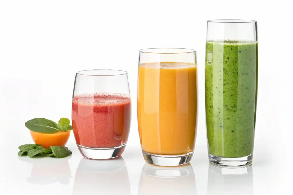 Three stylized smoothie glasses showing customization and portion control.